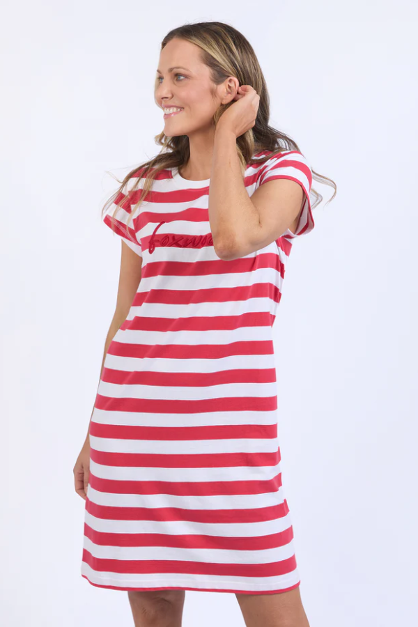 Foxwood Signature Stripe Tee Dress - Cayenne White Stripe