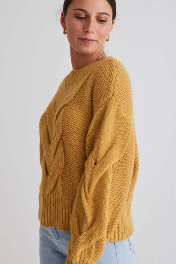 Stories Be Told Bonny Honey Cable Knit Jumper - Yellow