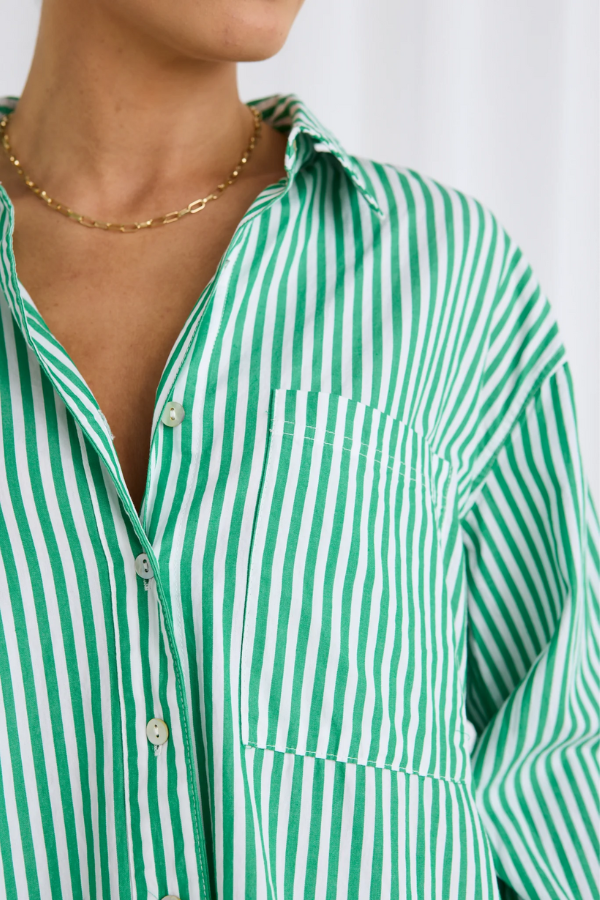 Stories Be Told You Got This Oversized Poplin Shirt - Green Stripe