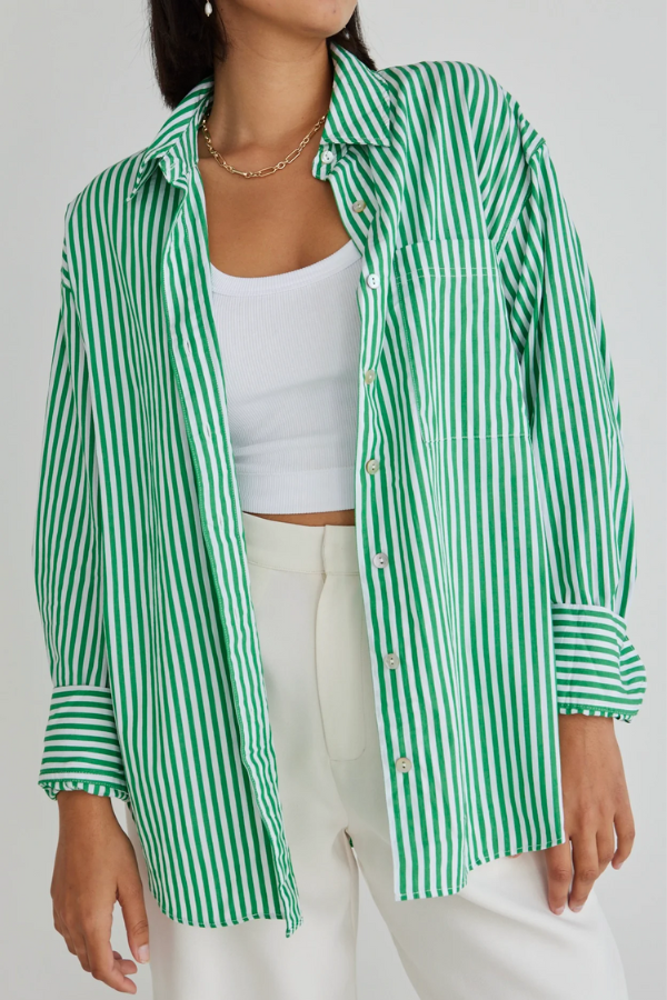 Stories Be Told You Got This Oversized Poplin Shirt - Green Stripe