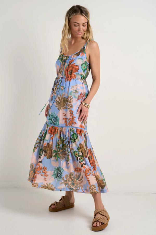 By Rosa Estela Blue Floral Strappy Floaty Maxi Dress - Blue Floral