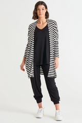 Betty Basics Margot Cardigan - Black/White Stripe