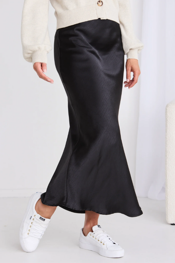 Ivy & Jack Ivy Satin Bias Midi Skirt - Black