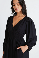 Among The Brave Spark Deep V Midi Dress - Black