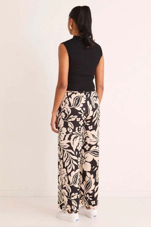 Among The Brave Lounging Black Baroque Satin Wide Leg Pants