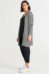 Betty Basics Margot Cardigan - Black/White Stripe