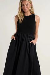 ReUnion Label Indispensable Black Crew Neck Contrast Midi Dress - Black