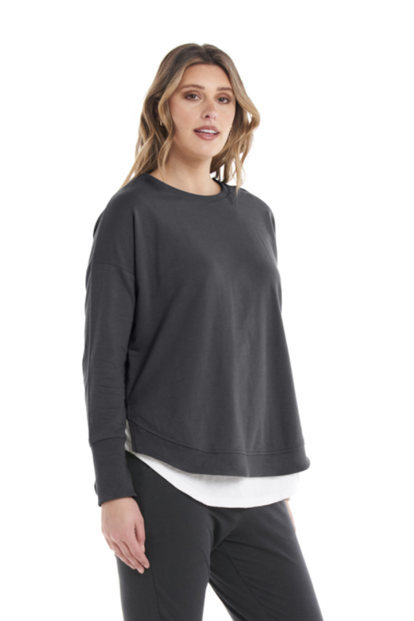 Betty Basics Lucy French Terry Sweat - GUNMETAL