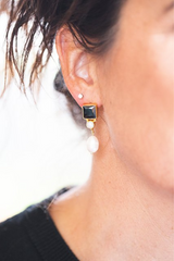 Antler Crystal Pearl Drop Earrings - Black