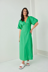 Among The Brave Meadow Green Linen Midi Dress