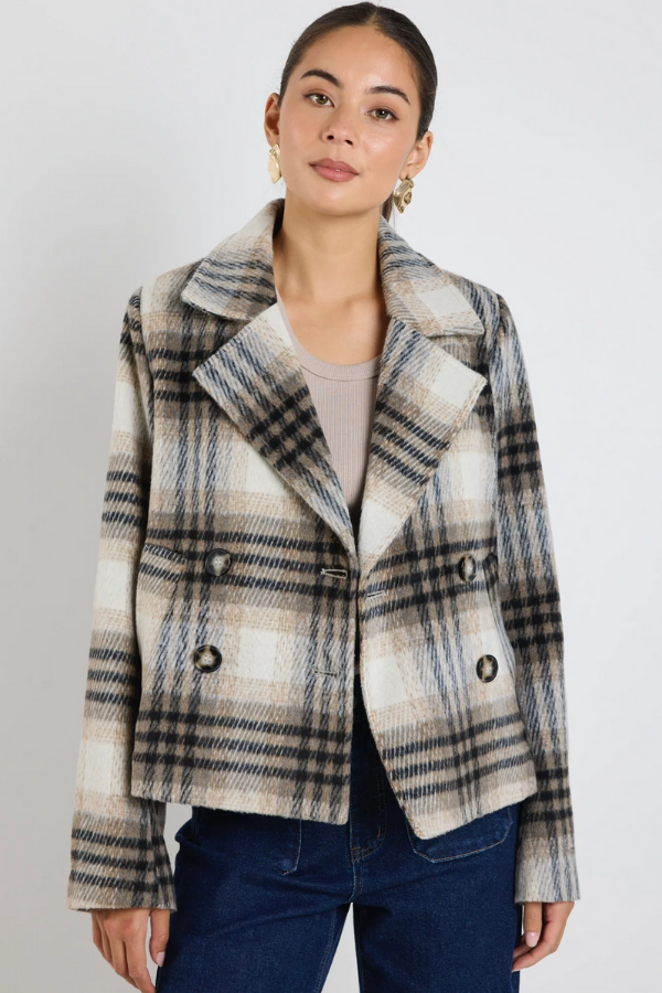 Among The Brave Rider Short Double Breasted Coat - Charcoal Check