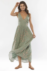 Amuse Cosi Bello Woven Maxi Dress - FERN GREEN