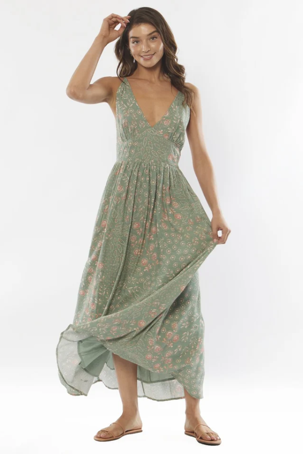 Amuse Cosi Bello Woven Maxi Dress - FERN GREEN