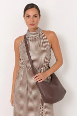 Adorne Maggie Woven Moon Crossbody Bag - Chocolate
