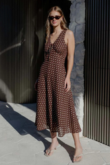 Among The Brave Infinity Sleeveless Bias  Midi Dress - Chocolate Polka Dot
