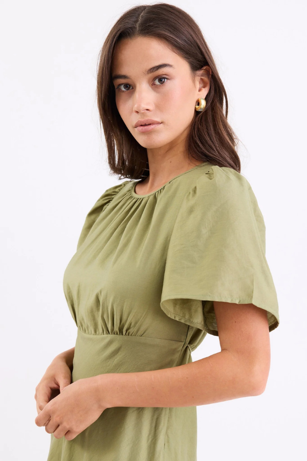 Among The Brave Meridian Flutter Sleeve Maxi Dress - Moss