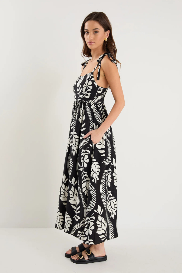 Among The Brave Nimbus Strap Maxi Dress - Black Ivory Leaf