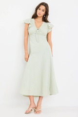 Among The Brave Ovation Flutter SS Midi Dress - Sage Gingham