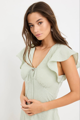 Among The Brave Ovation Flutter SS Midi Dress - Sage Gingham