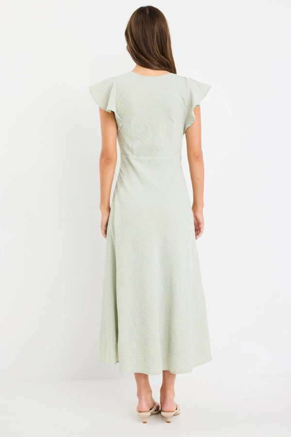 Among The Brave Ovation Flutter SS Midi Dress - Sage Gingham