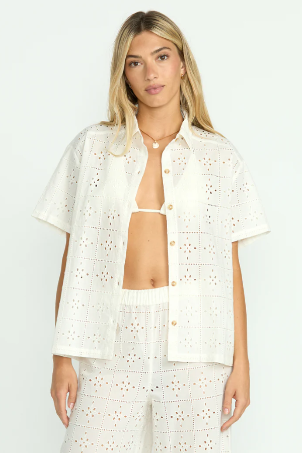 Billabong Eyelet Crush SS WVN Womens Shirt - SALT CRYSTAL