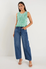 Ivy & Jack  Lonely Green Stripe Shirred Shell Top - Green