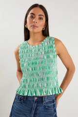 Ivy & Jack  Lonely Green Stripe Shirred Shell Top - Green
