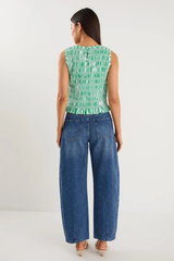 Ivy & Jack  Lonely Green Stripe Shirred Shell Top - Green