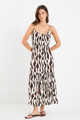 Among The Brave Relax Chocolate Geo Strappy Dress - Chocolate