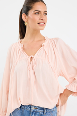 Ivy & Jack Rosewater Voile SS Tie front Top - Rosewater