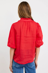 Ivy & Jack Continuance Poppy Ramie High Neck Buttoned SS Top