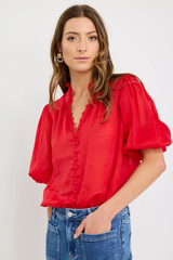 Ivy & Jack Continuance Poppy Ramie High Neck Buttoned SS Top