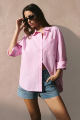 Stories Be Told Oversized Boyfriend Shirt - Pink Stripe