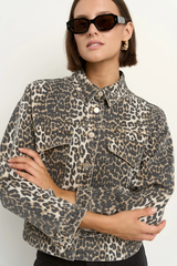 Among The Brave Echo Khaki Leopard Patch Pocket Denim Jacket