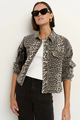 Among The Brave Echo Khaki Leopard Patch Pocket Denim Jacket