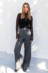 Among The Brave Giving Lace LS Top - Black