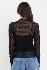 Among The Brave Giving Lace LS Top - Black