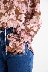 Among The Brave Odyssey Shirred Neck LS Top - Blush Choc Floral