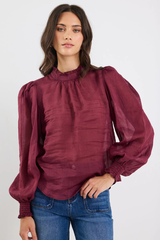 By Rosa Poet Sheer LS High Neck Top - Burgundy Plum