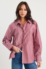 Stories Be Told You Got This Oversized Boyfriend Shirt - Burgundy Stripe