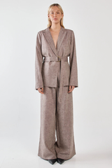 Sass Thalia Belted Blazer - Chocolate Birdseye Brown