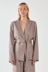 Sass Thalia Belted Blazer - Chocolate Birdseye Brown