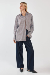 Sass Claudia Stripe Shirt - Choc/Blue