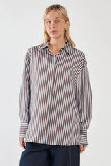 Sass Claudia Stripe Shirt - Choc/Blue
