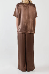 Sass Eddy Crushed Satin Pant - Chocolate