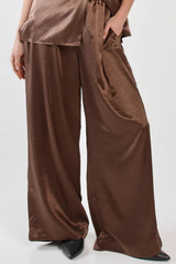 Sass Eddy Crushed Satin Pant - Chocolate