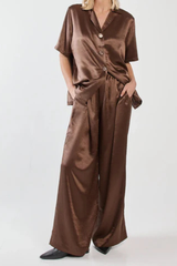 Sass Eddy Crushed Satin Pant - Chocolate
