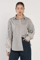 Fate & Becker Paloma Striped Embroidered Shirt - Blue Stripe