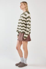 Sass Nikkita Wavy Stripe Knit - Cream/Olive Green