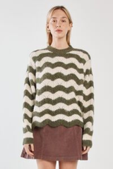 Sass Nikkita Wavy Stripe Knit - Cream/Olive Green